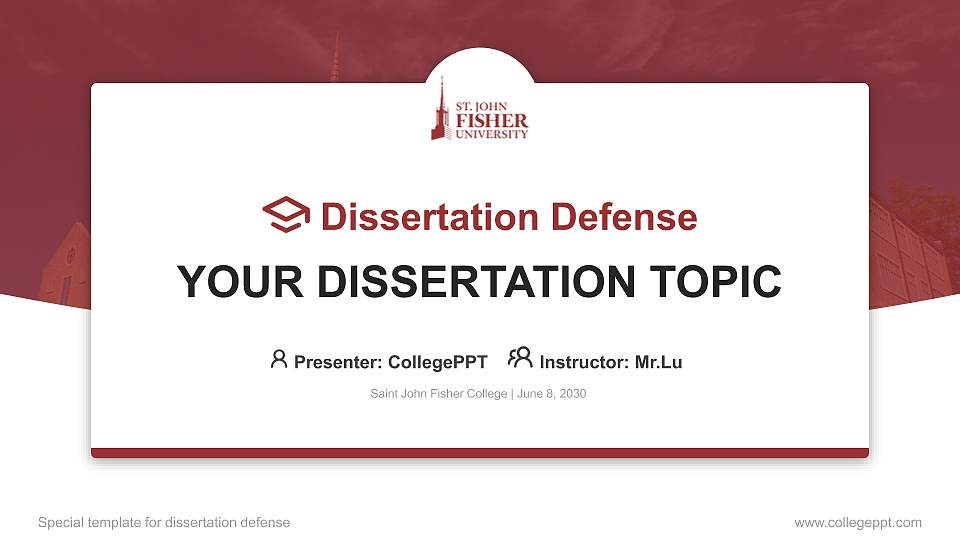 Saint John Fisher College Graduation Thesis Defense PPT Template16:9 ratio PPT effect preview image