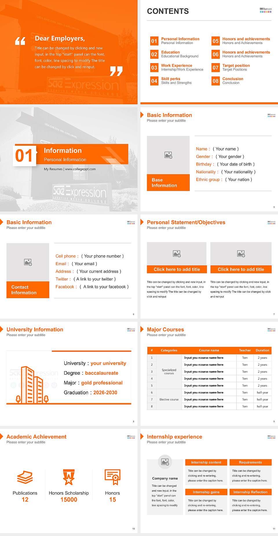 Sae Expression College Resume PPT Template4:3 ratio PPT effect preview image2