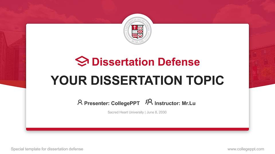Sacred Heart University Graduation Thesis Defense PPT Template16:9 ratio PPT effect preview image