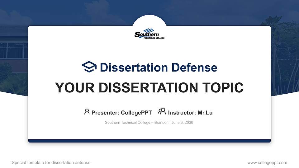 Southern Technical College – Brandon Graduation Thesis Defense PPT Template16:9 ratio PPT effect preview image