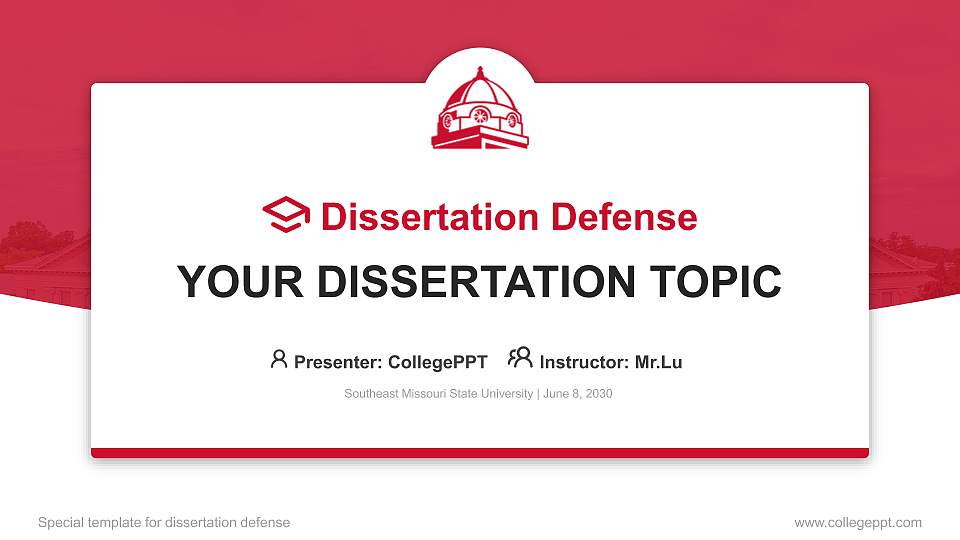 Southeast Missouri State University Graduation Thesis Defense PPT Template16:9 ratio PPT effect preview image