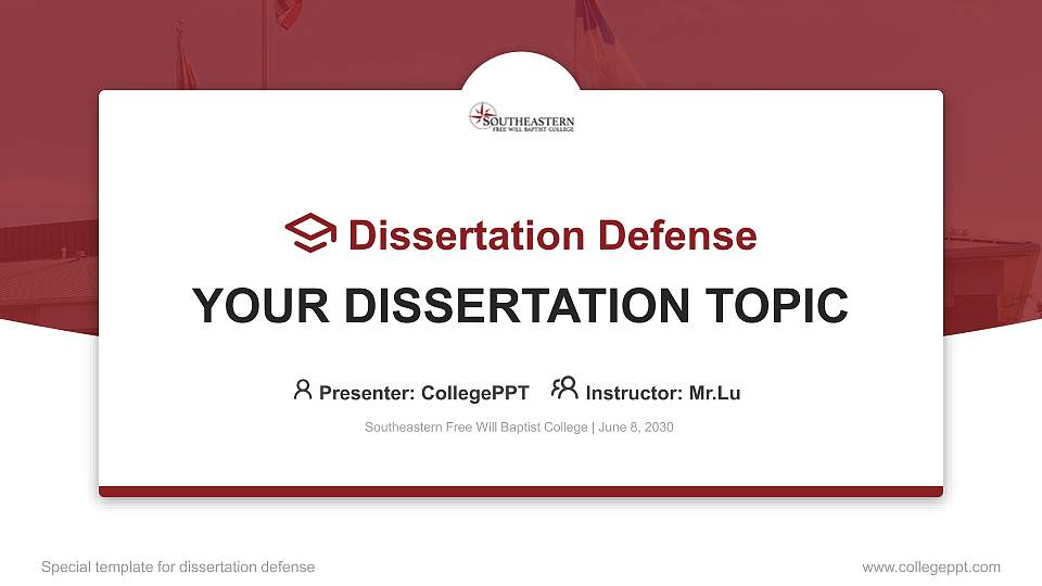 Southeastern Free Will Baptist College Graduation Thesis Defense PPT Template16:9 ratio PPT effect preview image1