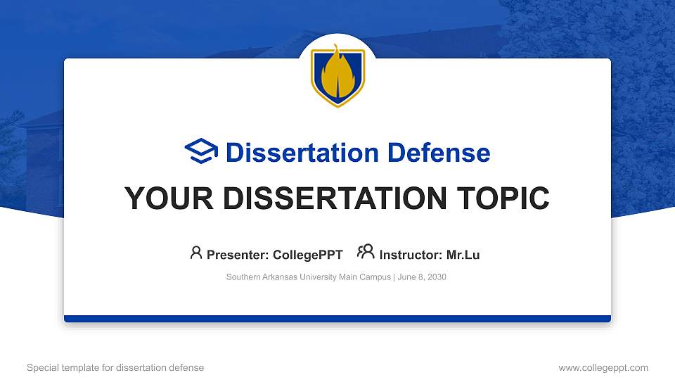 Southern Arkansas University Main Campus Graduation Thesis Defense PPT Template16:9 ratio PPT effect preview image