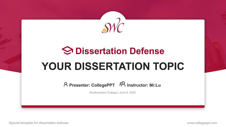 Southwestern College Graduation Thesis Defense PPT Template16:9 ratio PPT effect preview image