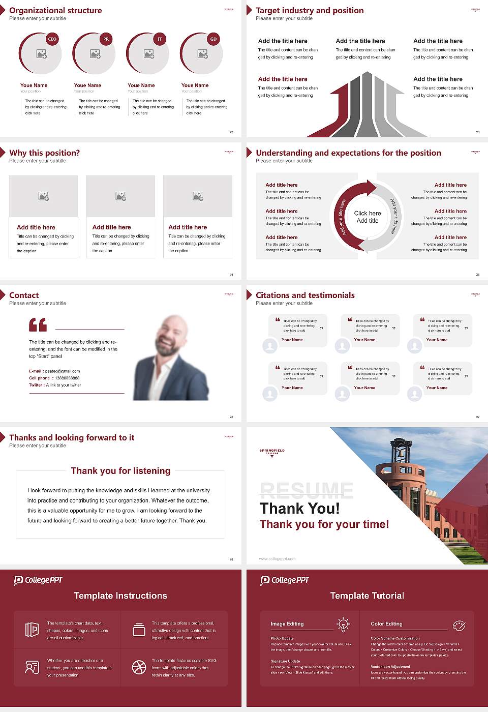 Springfield College Resume PPT Template16:9 ratio PPT effect preview image4