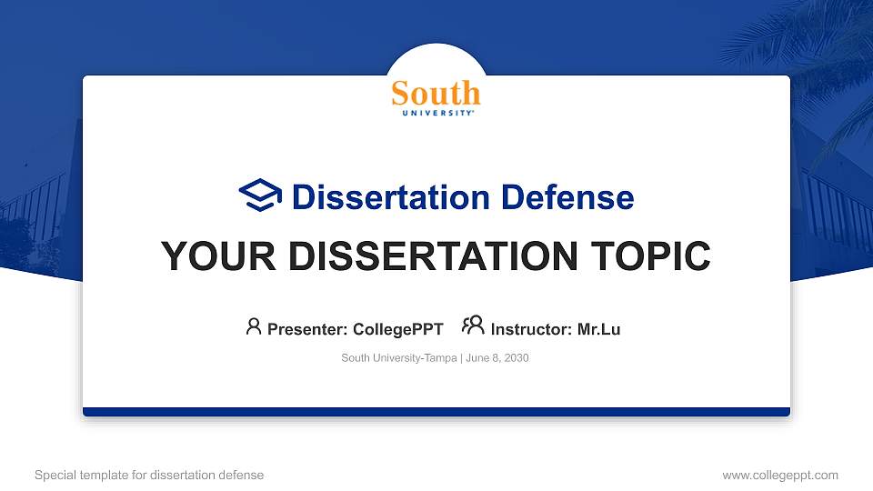 South University-Tampa Graduation Thesis Defense PPT Template16:9 ratio PPT effect preview image