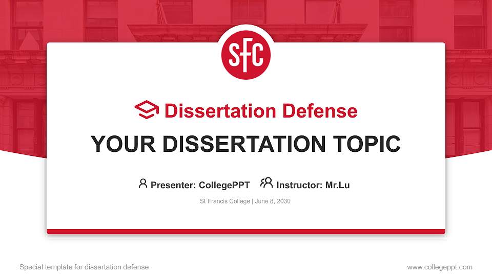 St Francis College Graduation Thesis Defense PPT Template16:9 ratio PPT effect preview image