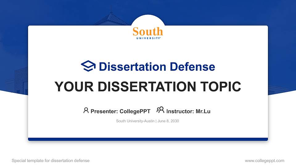 South University-Austin Graduation Thesis Defense PPT Template16:9 ratio PPT effect preview image