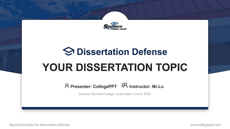 Southern Technical College – Auburndale Graduation Thesis Defense PPT Template16:9 ratio PPT effect preview image