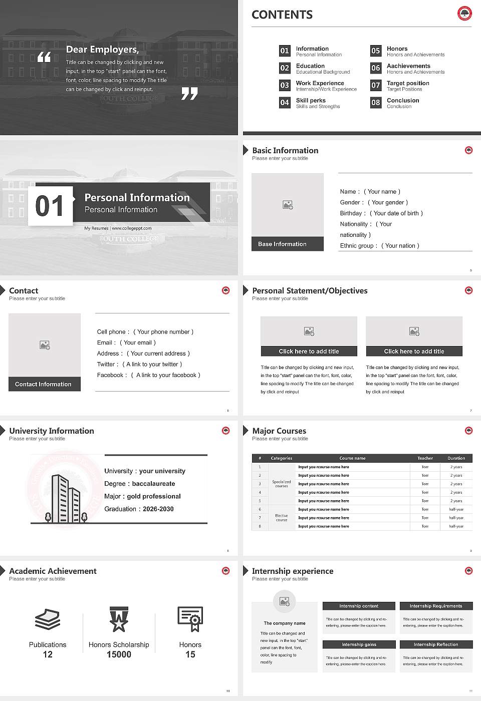 South College Resume PPT Template16:9 ratio PPT effect preview image2
