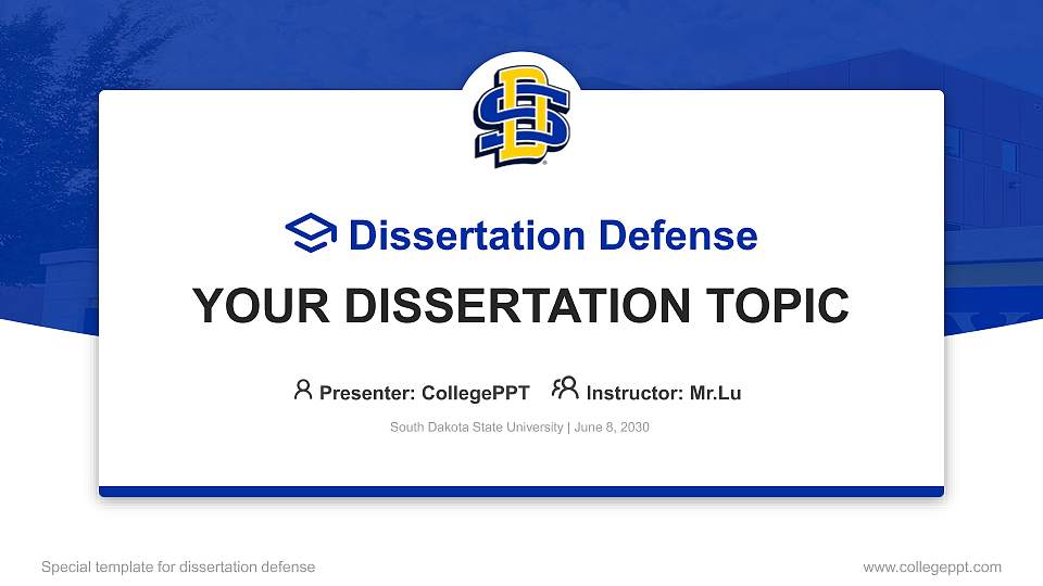 South Dakota State University Graduation Thesis Defense PPT Template16:9 ratio PPT effect preview image