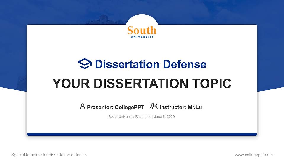 South University-Richmond Graduation Thesis Defense PPT Template16:9 ratio PPT effect preview image