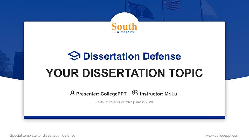 South University-Columbia Graduation Thesis Defense PPT Template16:9 ratio PPT effect preview image
