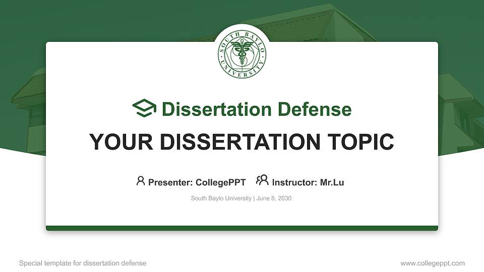 South Baylo University Graduation Thesis Defense PPT Template16:9 ratio PPT effect preview image