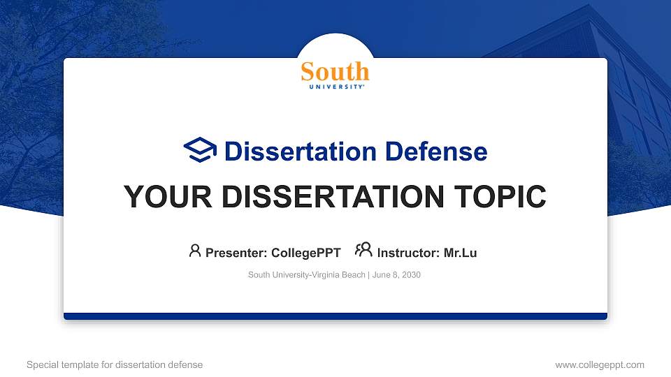 South University-Virginia Beach Graduation Thesis Defense PPT Template16:9 ratio PPT effect preview image