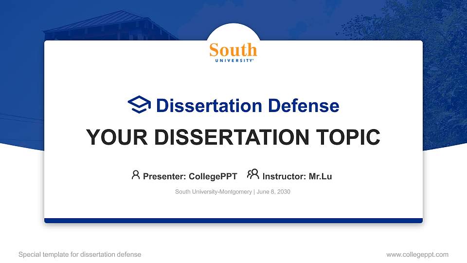 South University-Montgomery Graduation Thesis Defense PPT Template16:9 ratio PPT effect preview image