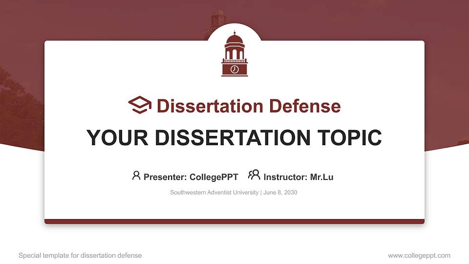Southwestern Adventist University Graduation Thesis Defense PPT Template16:9 ratio PPT effect preview image
