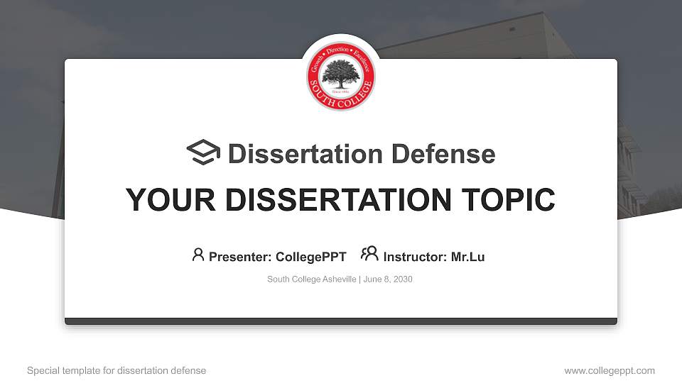 South College Asheville Graduation Thesis Defense PPT Template16:9 ratio PPT effect preview image1