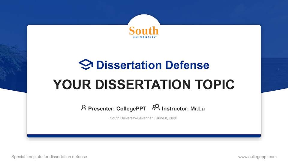 South University-Savannah Graduation Thesis Defense PPT Template16:9 ratio PPT effect preview image