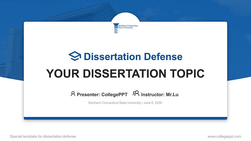 Southern Connecticut State University Graduation Thesis Defense PPT Template16:9 ratio PPT effect preview image