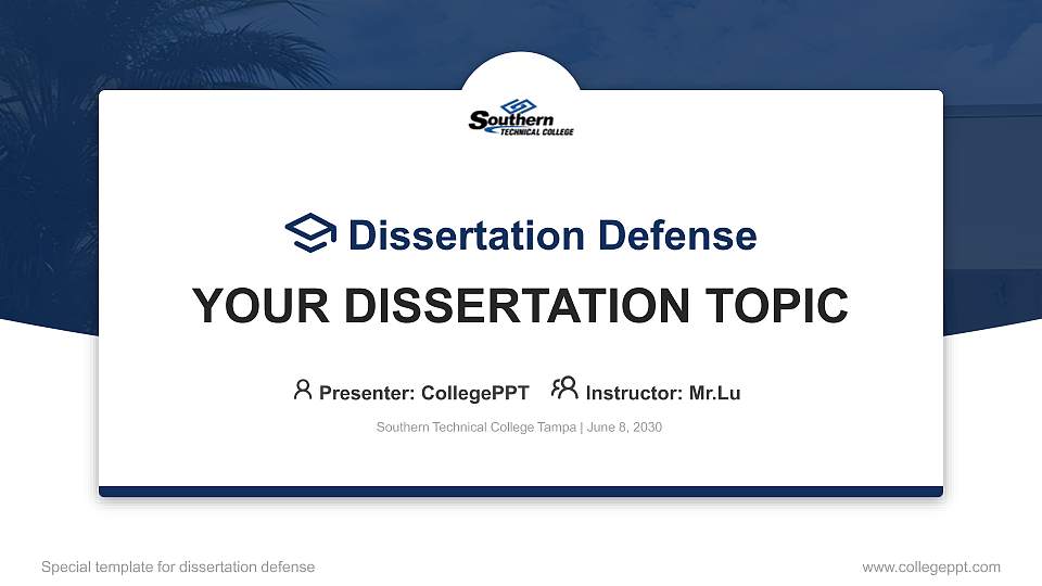 Southern Technical College Tampa Graduation Thesis Defense PPT Template16:9 ratio PPT effect preview image