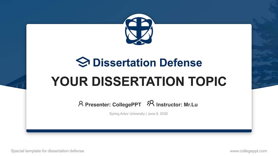 Spring Arbor University Graduation Thesis Defense PPT Template16:9 ratio PPT effect preview image