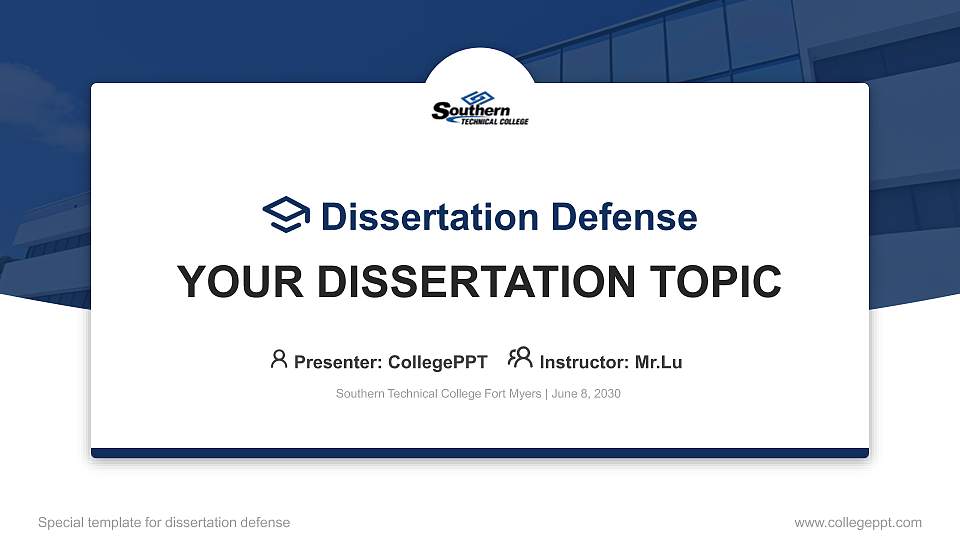 Southern Technical College Fort Myers Graduation Thesis Defense PPT Template16:9 ratio PPT effect preview image