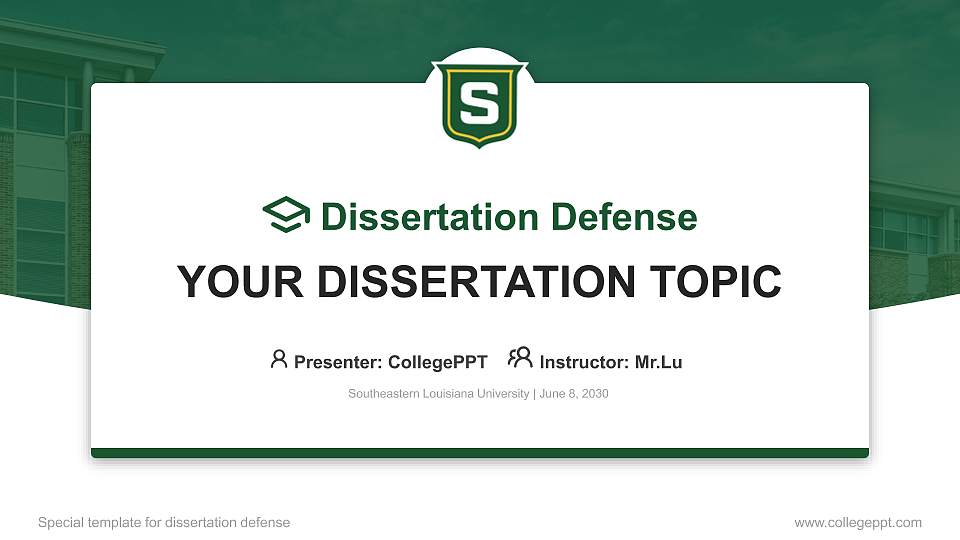 Southeastern Louisiana University Graduation Thesis Defense PPT Template16:9 ratio PPT effect preview image
