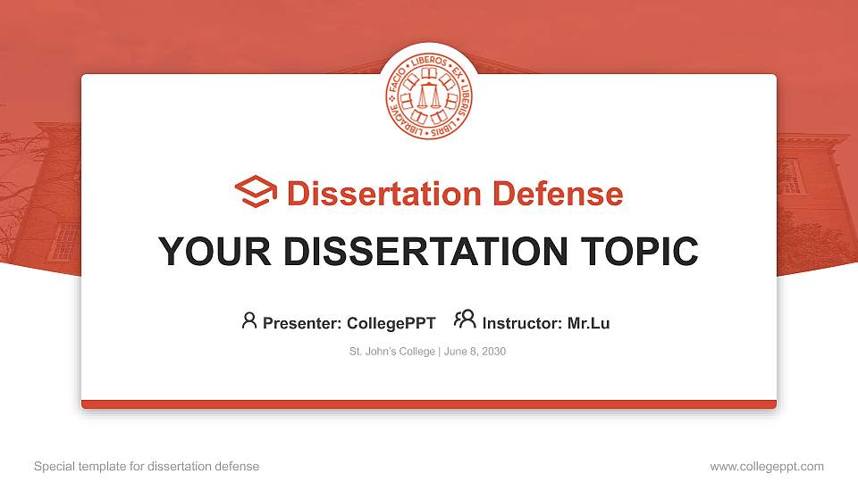 St. John’s College Graduation Thesis Defense PPT Template16:9 ratio PPT effect preview image1