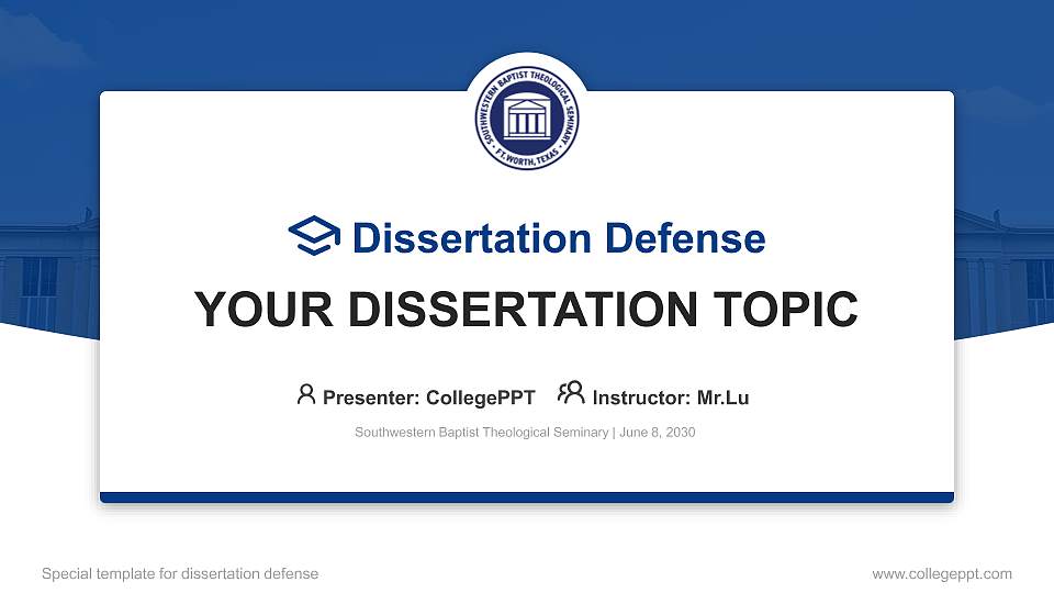 Southwestern Baptist Theological Seminary Graduation Thesis Defense PPT Template16:9 ratio PPT effect preview image