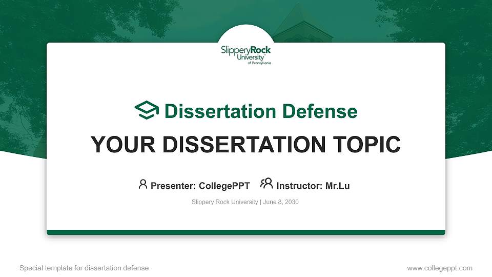 Slippery Rock University Graduation Thesis Defense PPT Template16:9 ratio PPT effect preview image