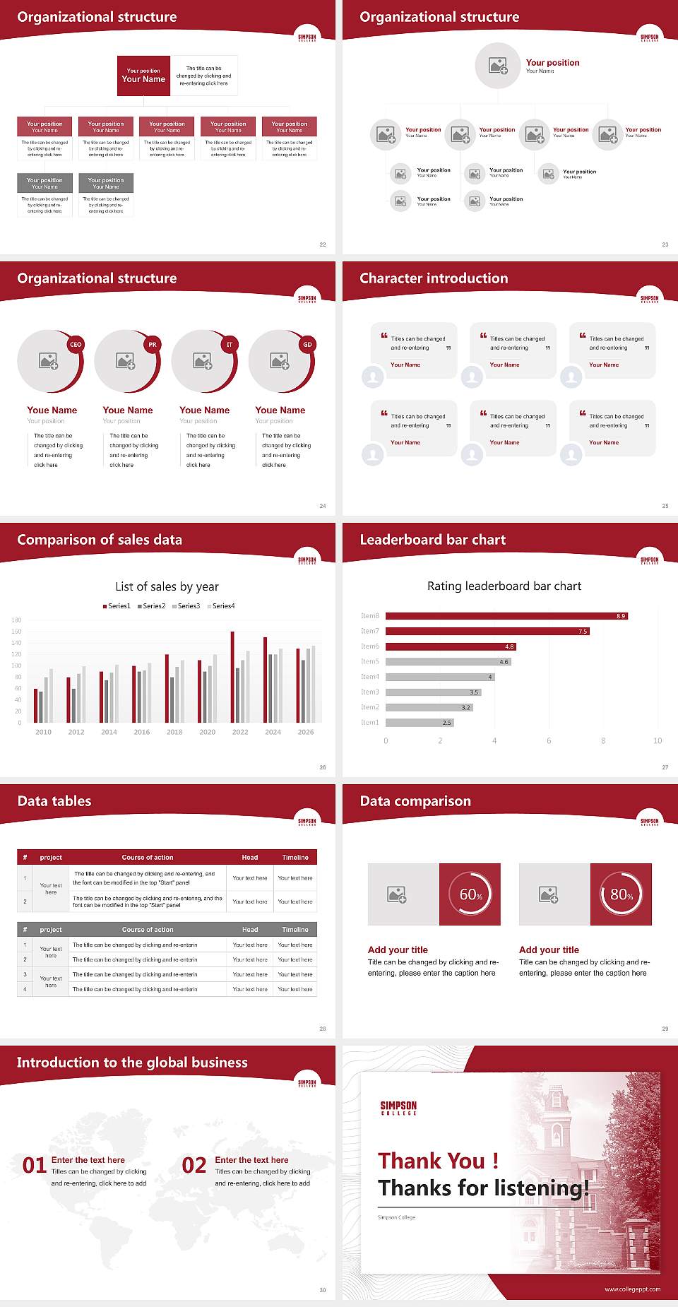 Simpson College Academic Presentation/Research Findings Report PPT Template4:3 ratio PPT effect preview image4