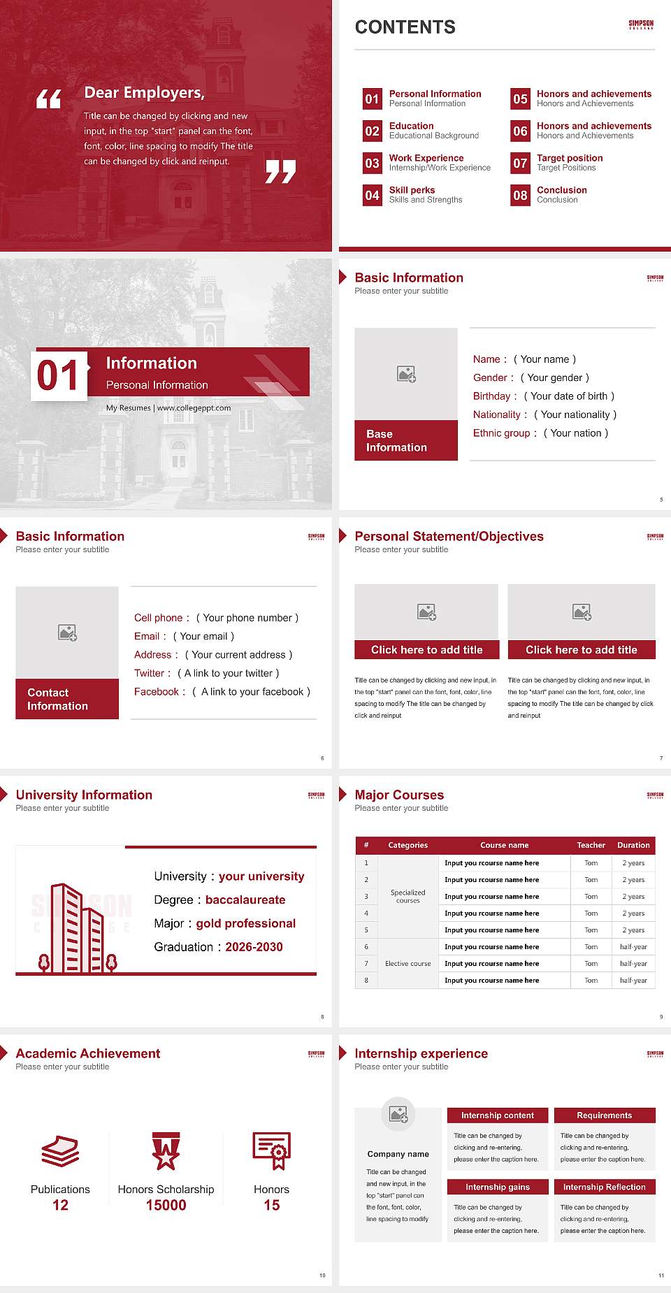 Simpson College Resume PPT Template4:3 ratio PPT effect preview image2