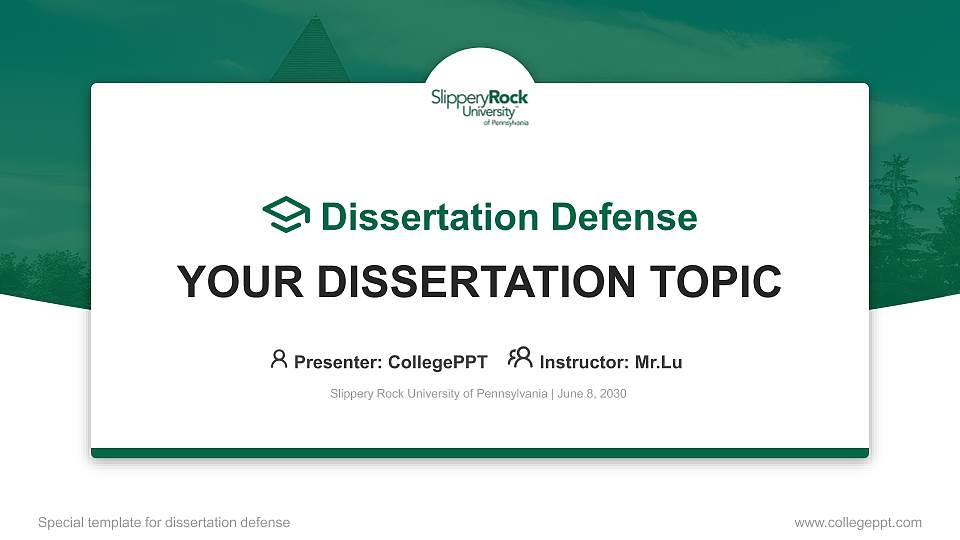 Slippery Rock University of Pennsylvania Graduation Thesis Defense PPT Template16:9 ratio PPT effect preview image