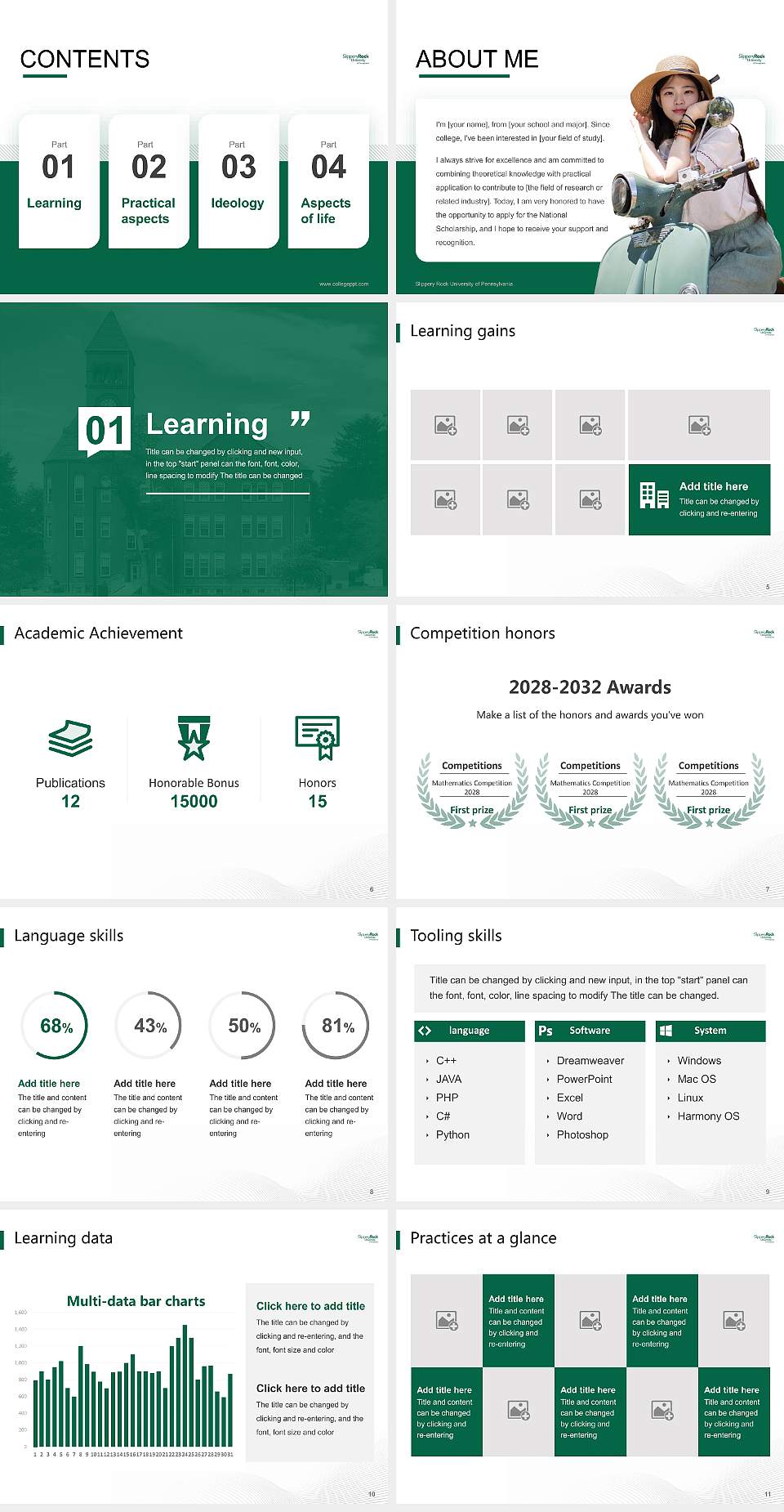Slippery Rock University of Pennsylvania National Scholarship Defense PPT Template4:3 ratio PPT effect preview image2