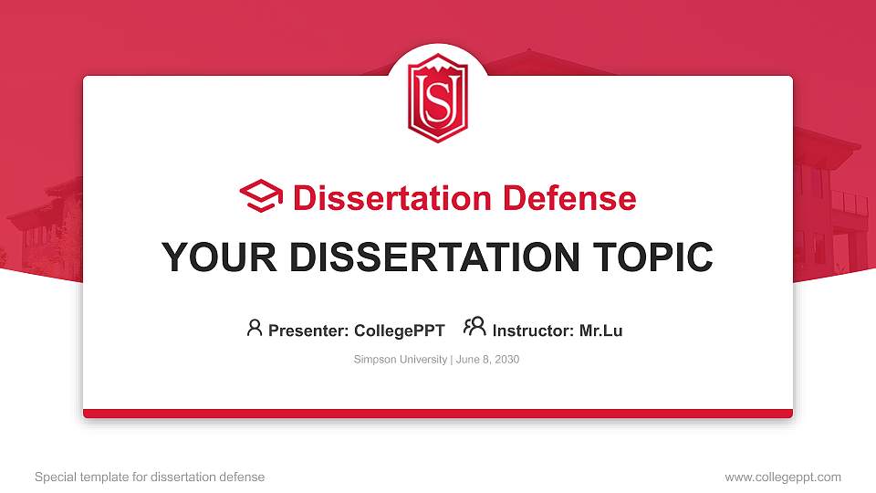 Simpson University Graduation Thesis Defense PPT Template16:9 ratio PPT effect preview image