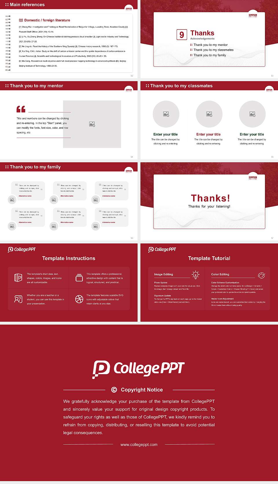 Simpson College Graduation Thesis Defense PPT Template16:9 ratio PPT effect preview image7