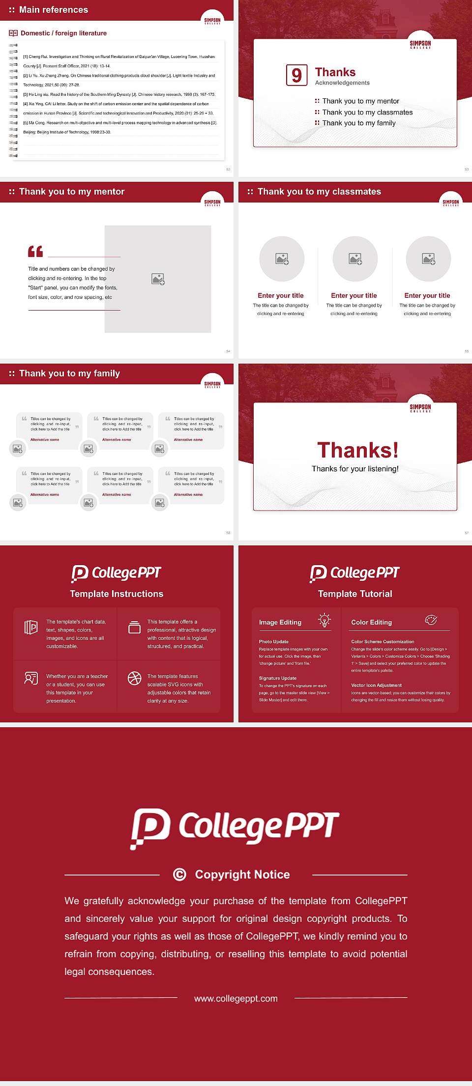 Simpson College Graduation Thesis Defense PPT Template4:3 ratio PPT effect preview image7