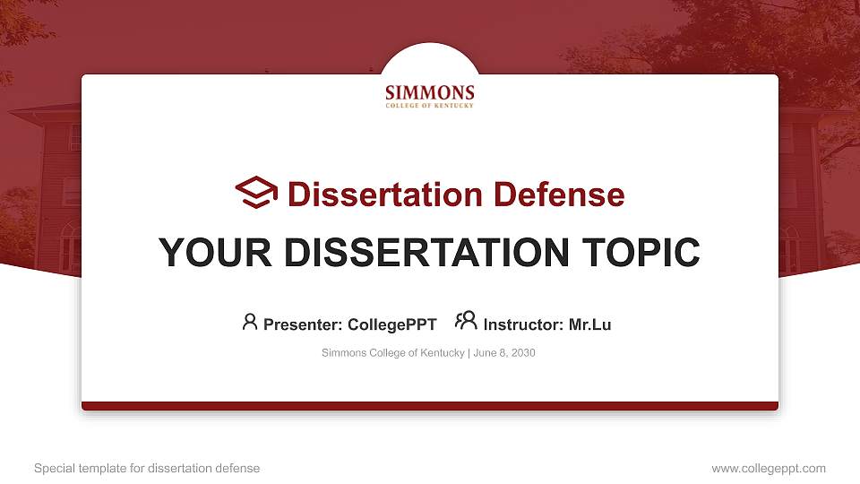 Simmons College of Kentucky Graduation Thesis Defense PPT Template16:9 ratio PPT effect preview image