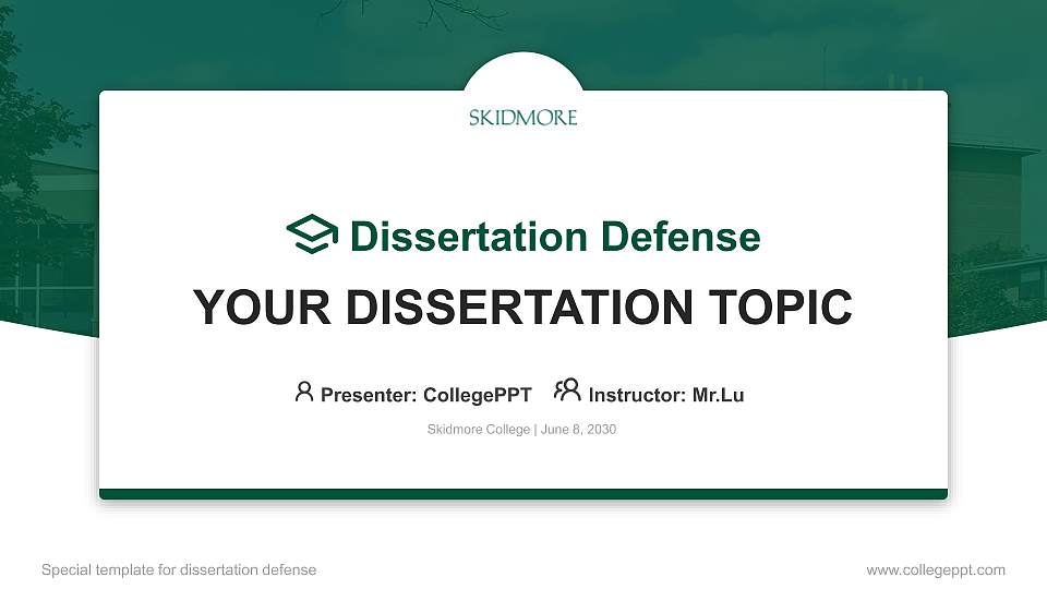 Skidmore College Graduation Thesis Defense PPT Template16:9 ratio PPT effect preview image