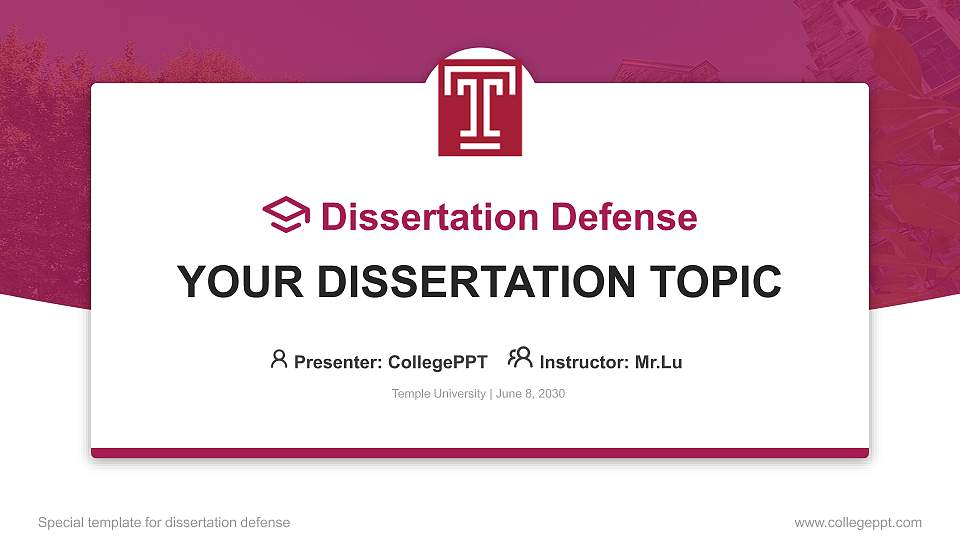 Temple University Graduation Thesis Defense PPT Template16:9 ratio PPT effect preview image1