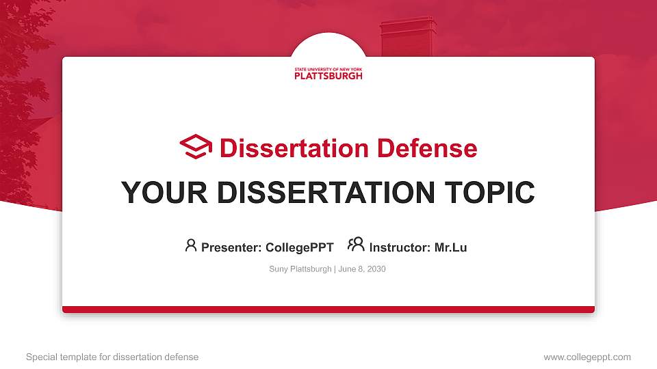 Suny Plattsburgh Graduation Thesis Defense PPT Template16:9 ratio PPT effect preview image