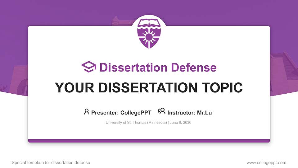 University of St. Thomas (Minnesota) Graduation Thesis Defense PPT Template16:9 ratio PPT effect preview image