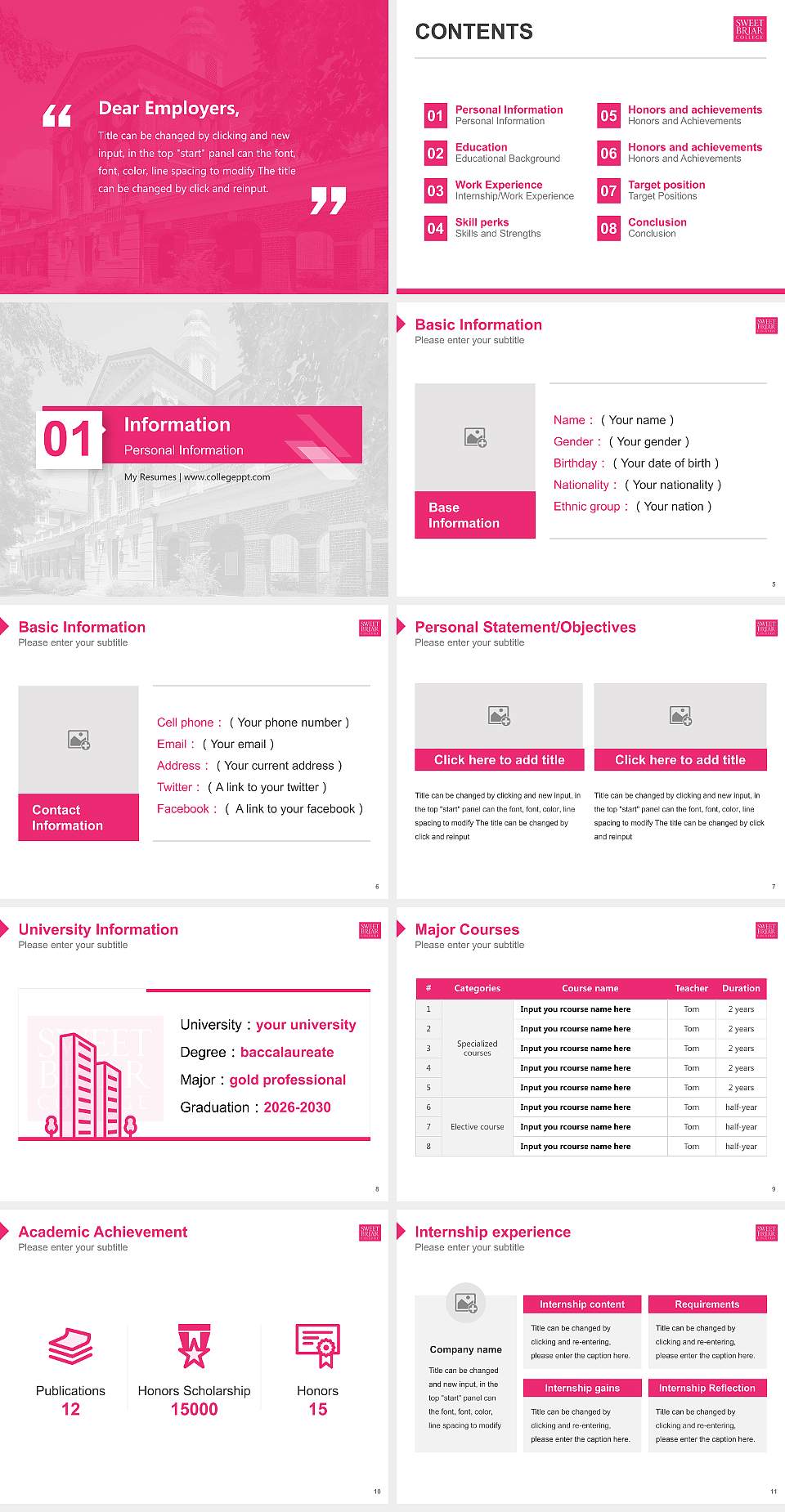 Sweet Briar College Resume PPT Template4:3 ratio PPT effect preview image2