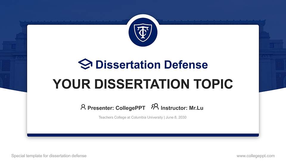 Teachers College at Columbia University Graduation Thesis Defense PPT Template16:9 ratio PPT effect preview image