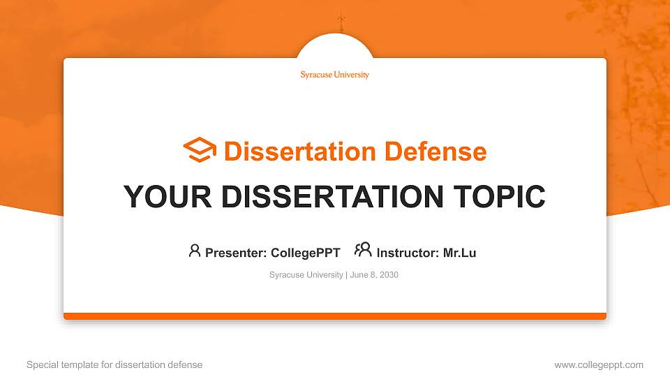 Syracuse University Graduation Thesis Defense PPT Template16:9 ratio PPT effect preview image1