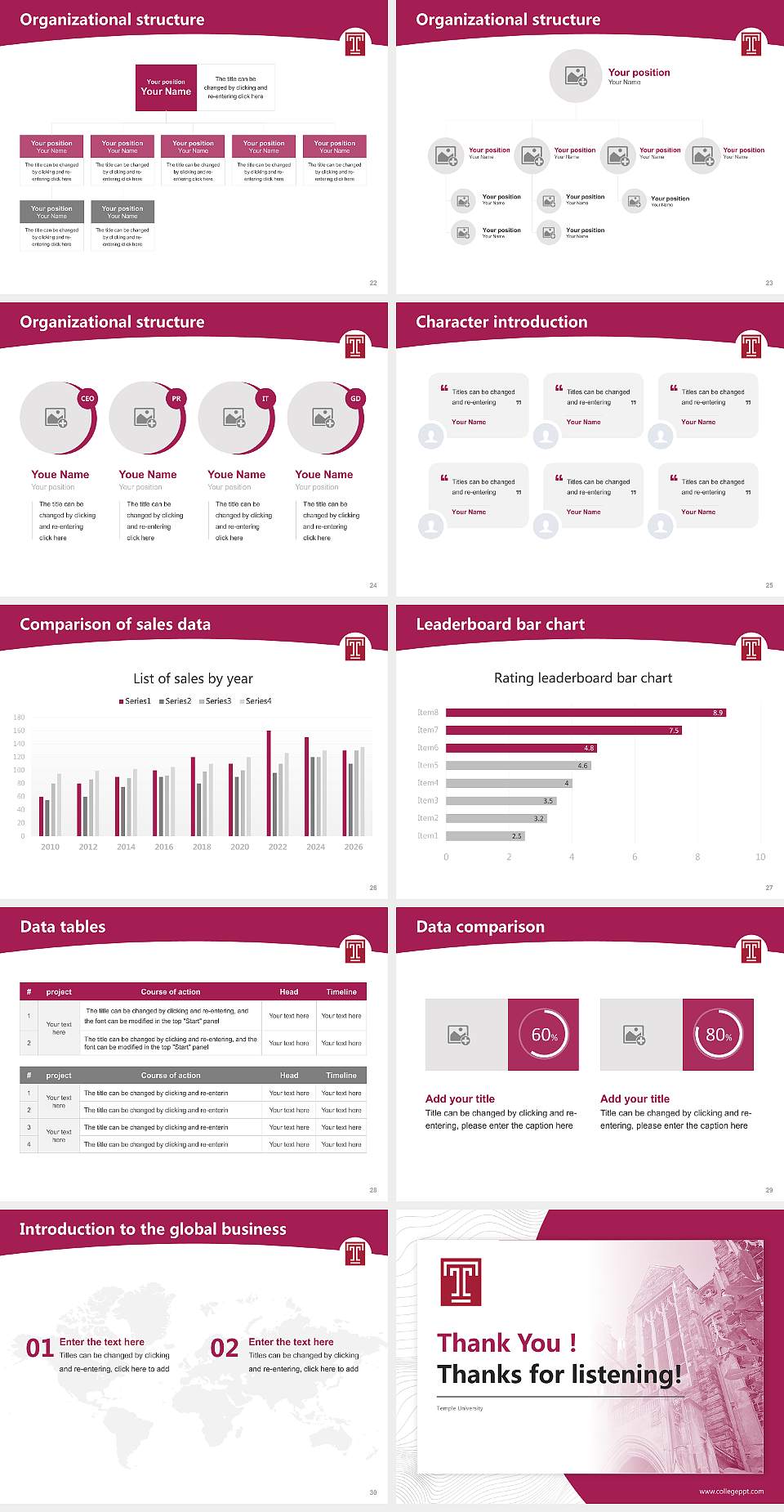 Temple University Academic Presentation/Research Findings Report PPT Template4:3 ratio PPT effect preview image4