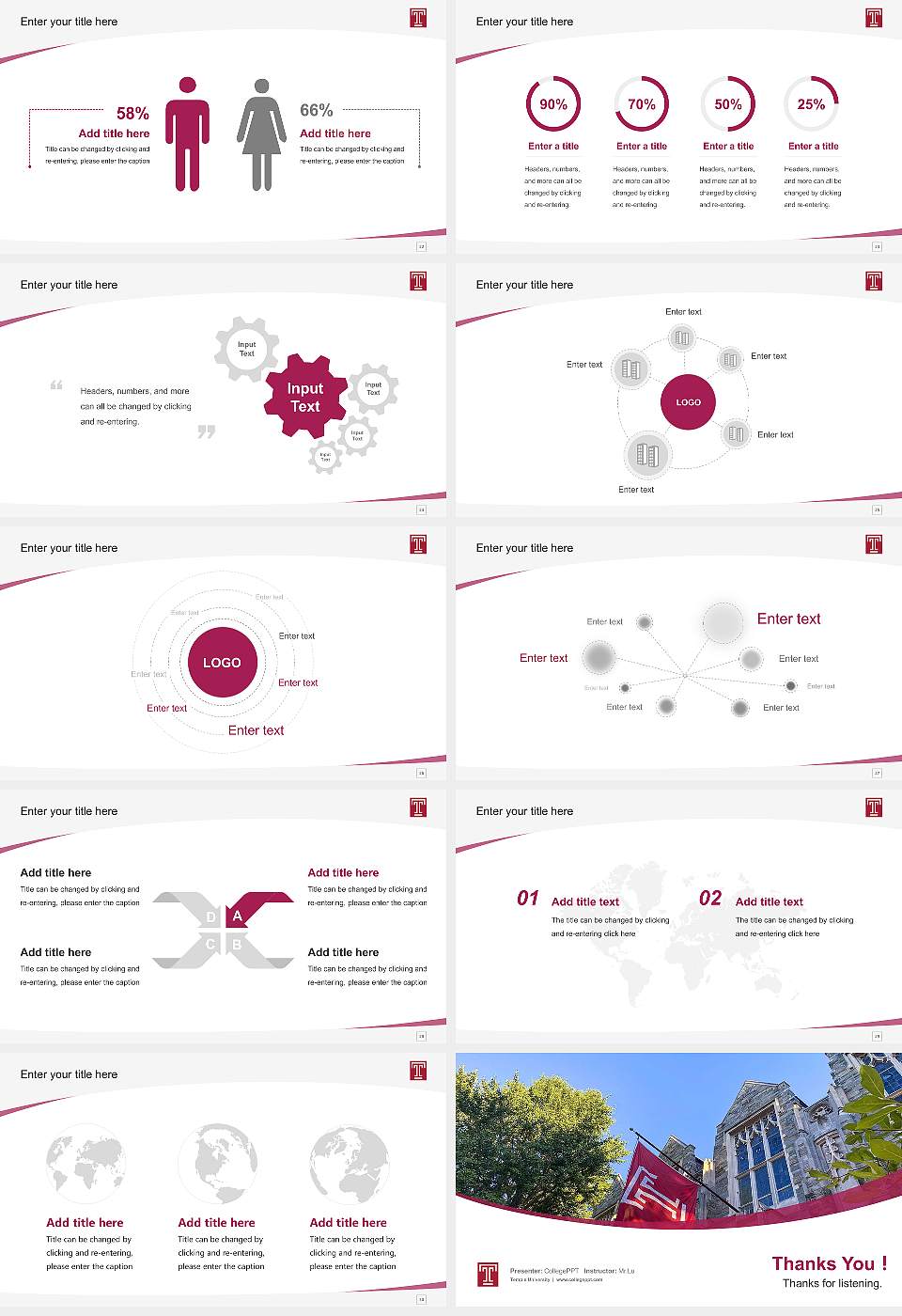 Temple University Course/Courseware Creation PPT Template16:9 ratio PPT effect preview image4