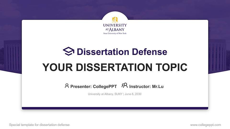 University at Albany, SUNY Graduation Thesis Defense PPT Template16:9 ratio PPT effect preview image