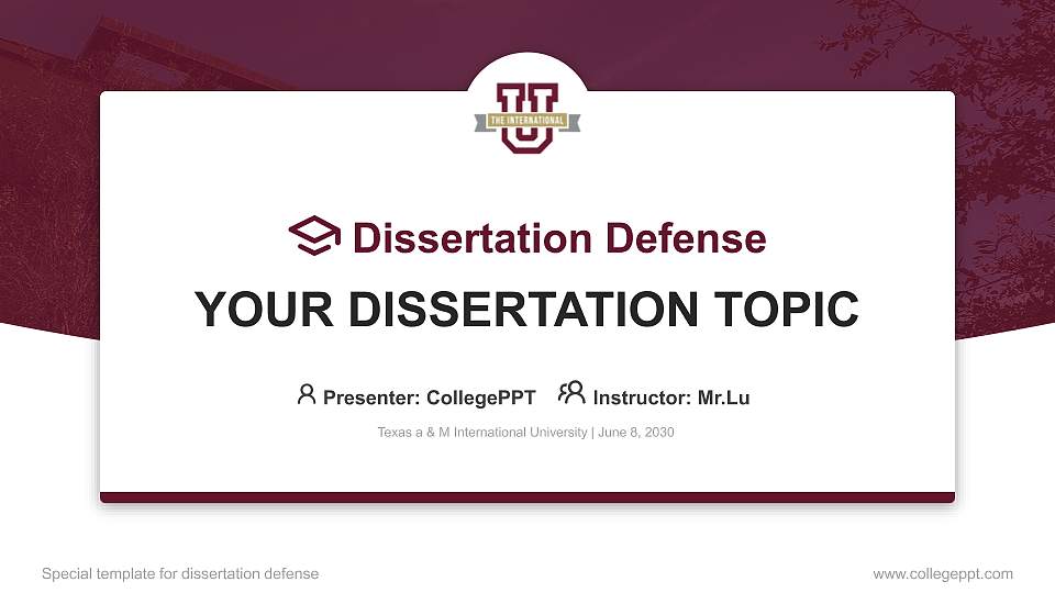 Texas a & M International University Graduation Thesis Defense PPT Template16:9 ratio PPT effect preview image